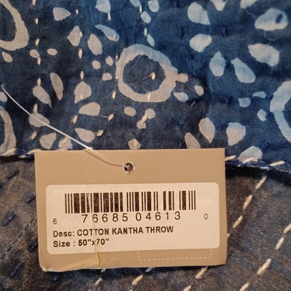 NWT Taj Hotel Blue Hand Block  Kantha Reversible Cotton Throw - Picture 5 of 6